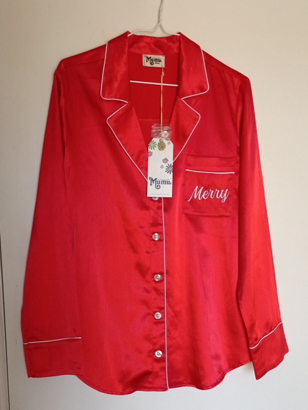 Show Me Your MuMu Red Pajama Top with White Piping